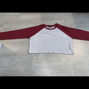 Red and Gray long sleeve cropped tee